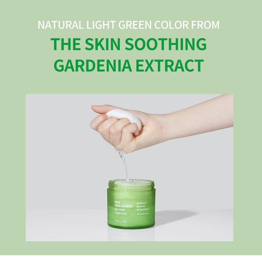 WELLAGE Real Cica Calming Big Embo Toner Pad: Gardenia color and essence texture