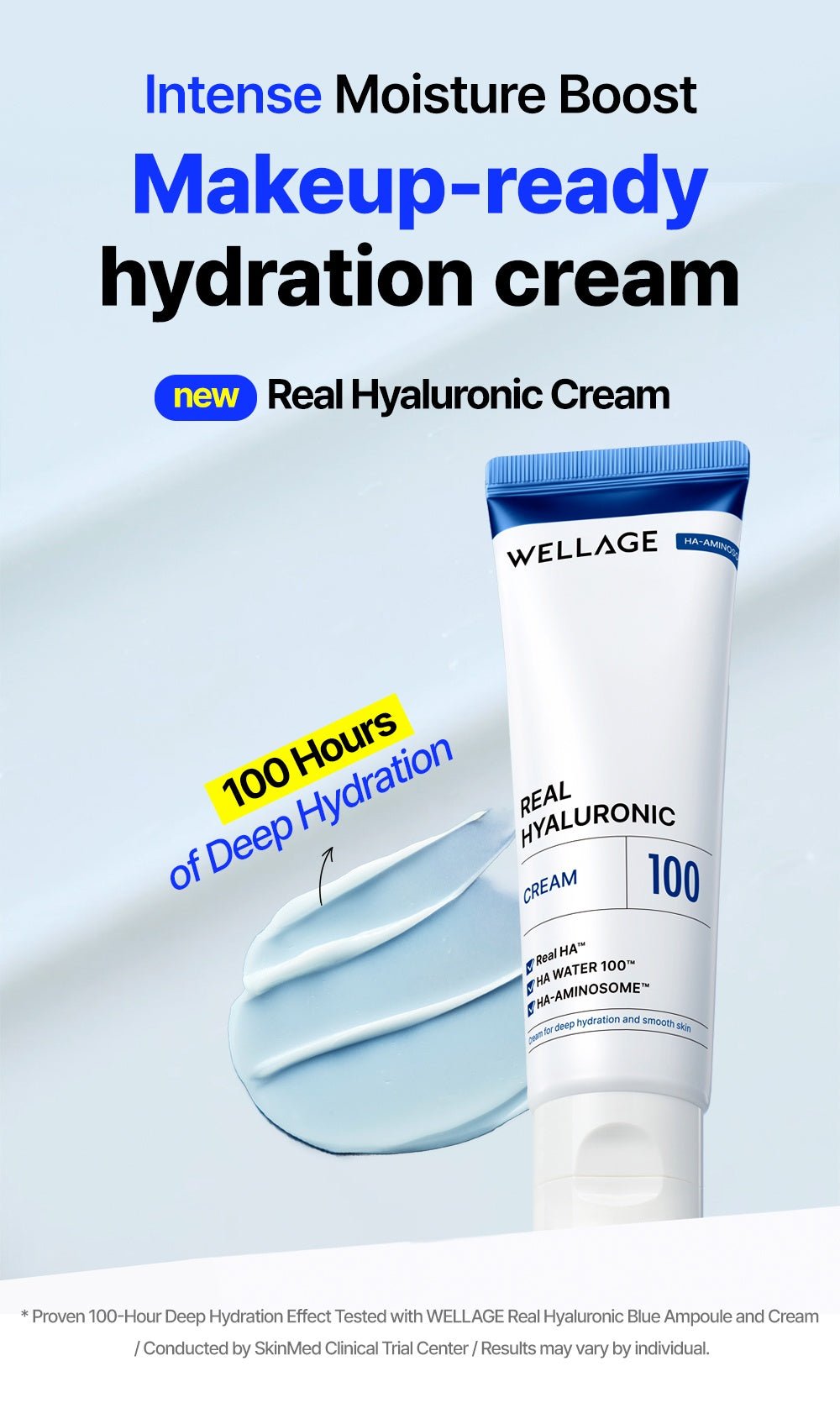 WELLAGE Real Hyaluronic 100 Cream hydration overview with combined-use test qualification