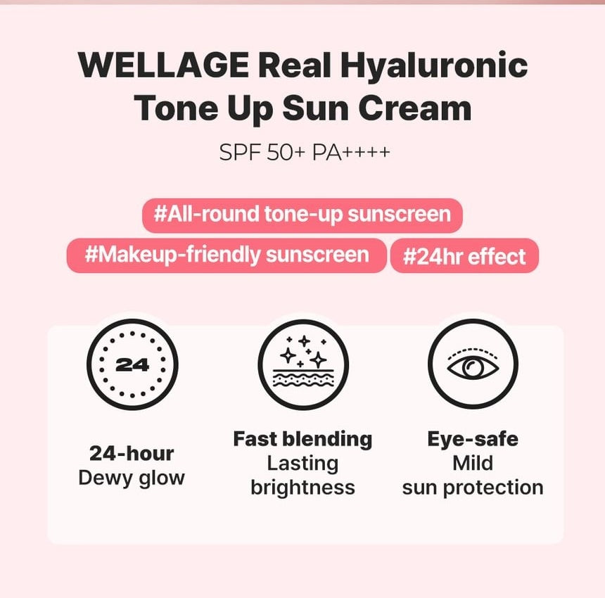 WELLAGE Hyaluronic Tone-Up Sun Cream 50 mL: SPF and finish overview