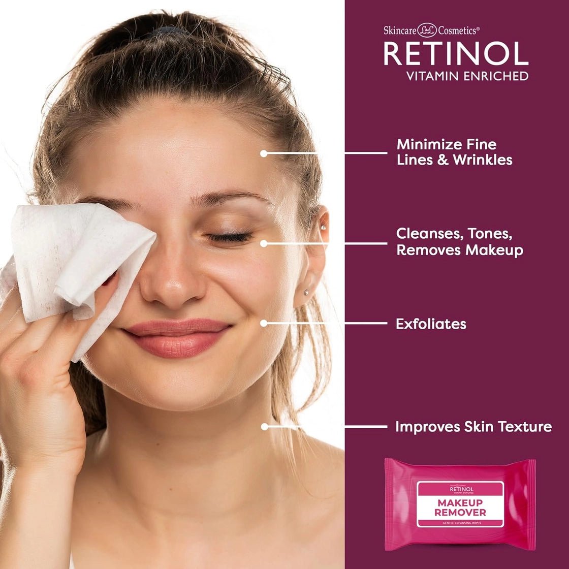 Retinol Individually Wrapped Makeup Remover Wipes, 30 Count - AHVTE