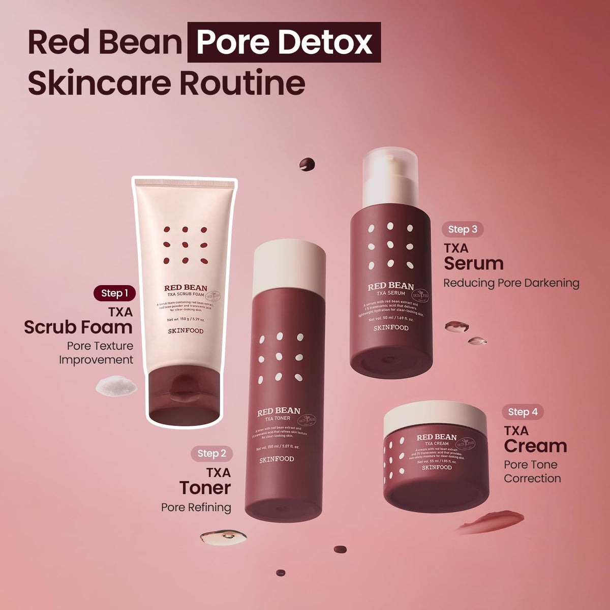 SKINFOOD Red Bean TXA Scrub Foam 150g: cleansing step in the Red Bean skincare routine