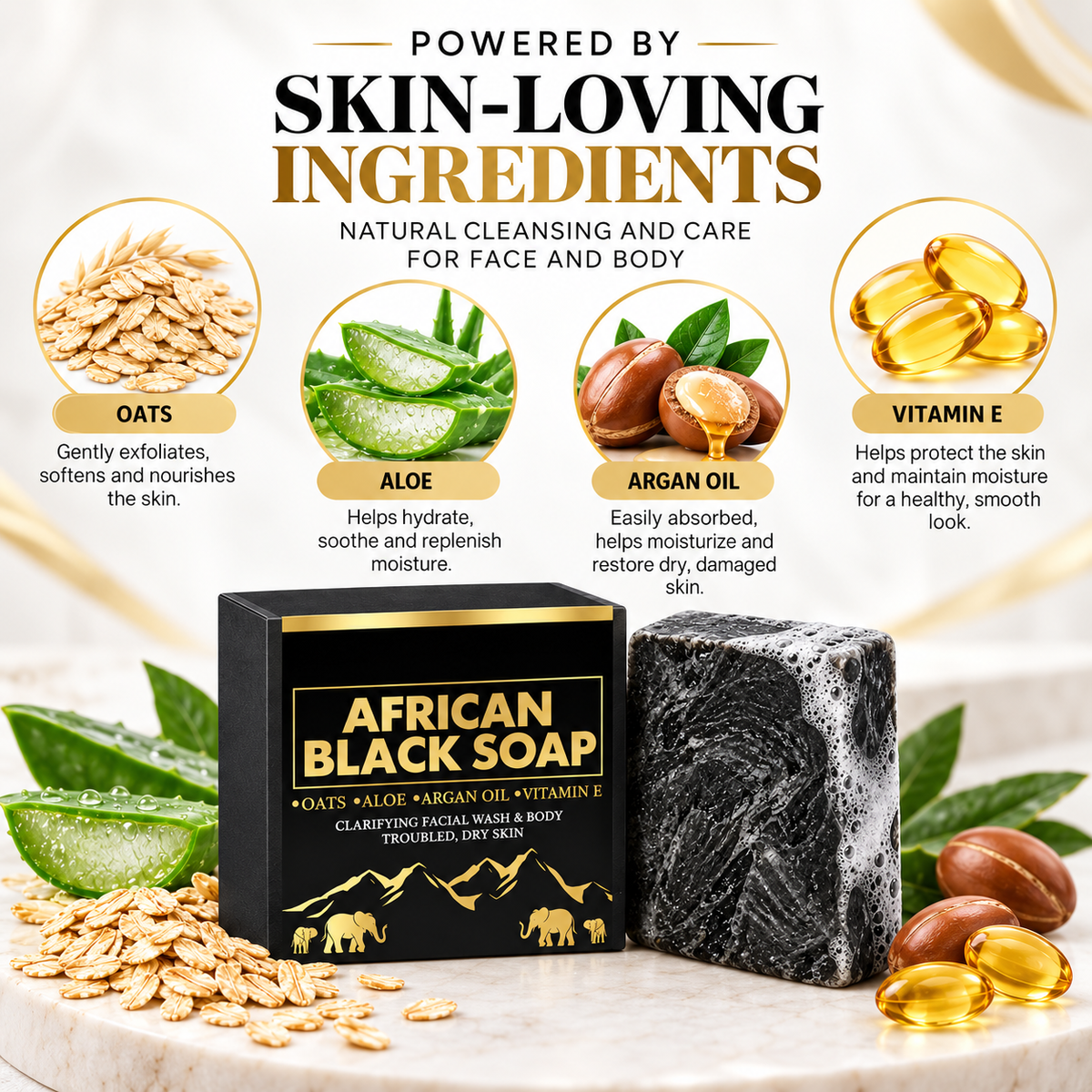 African Black Soap Bar for Face & Body