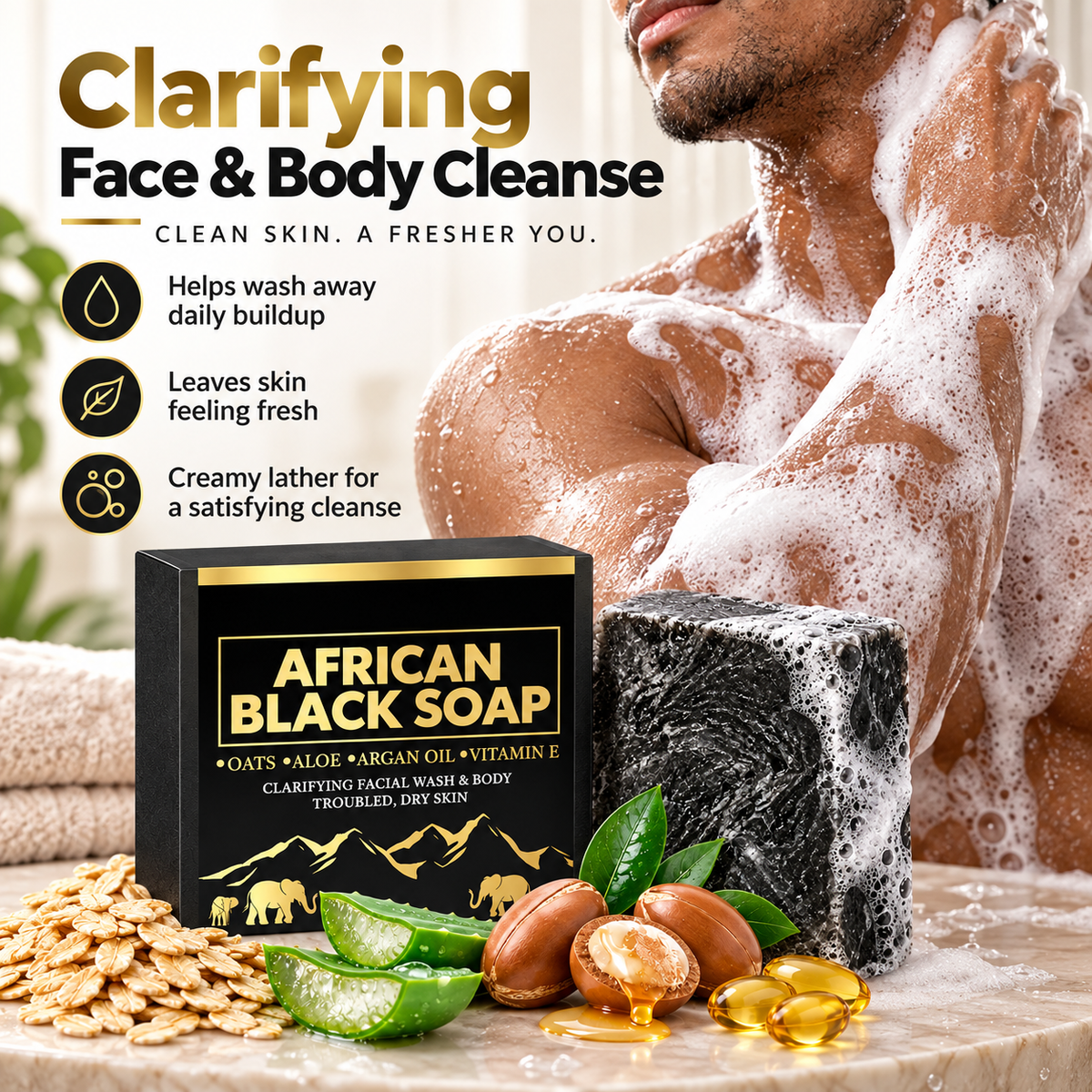 African Black Soap Bar for Face & Body