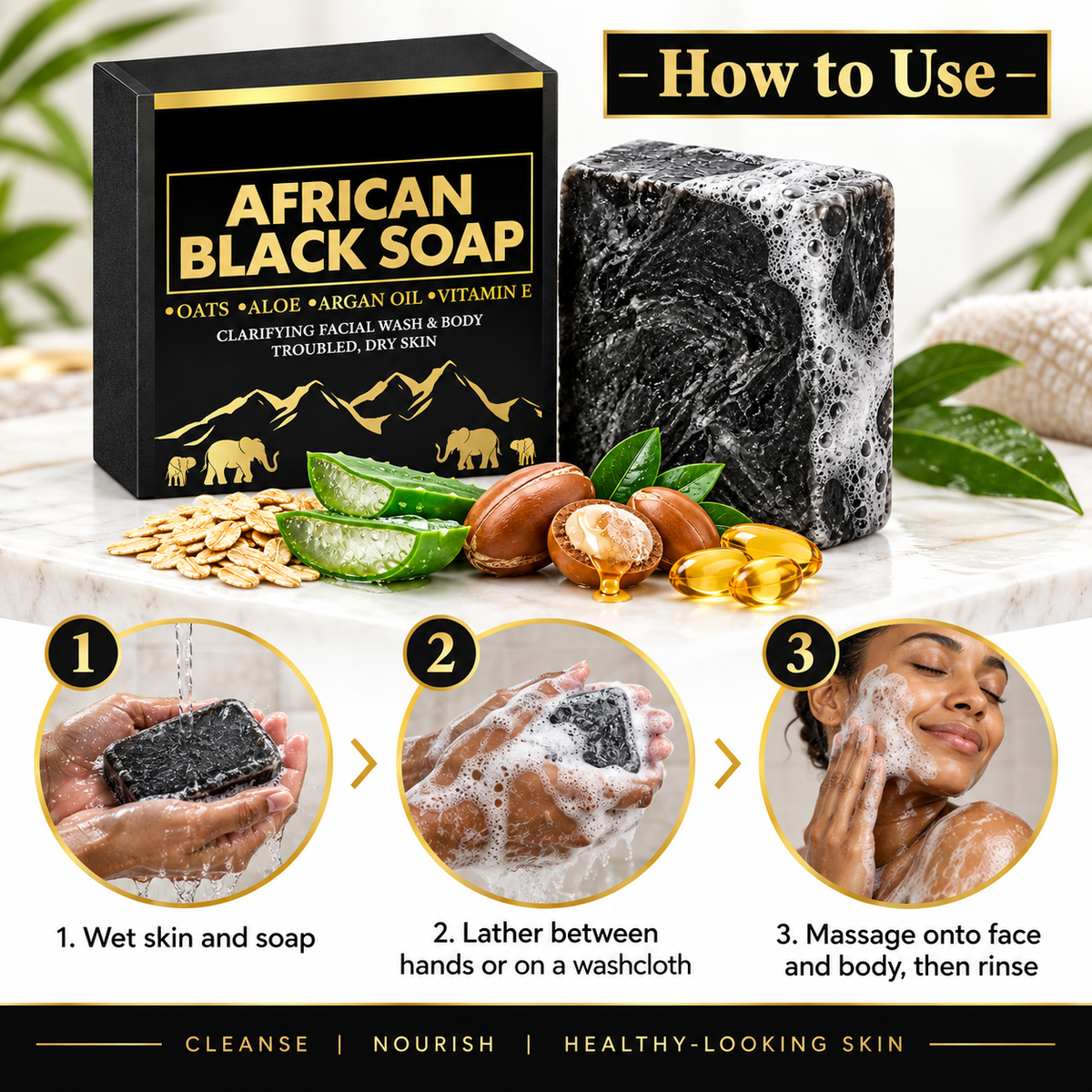 African Black Soap Bar for Face & Body