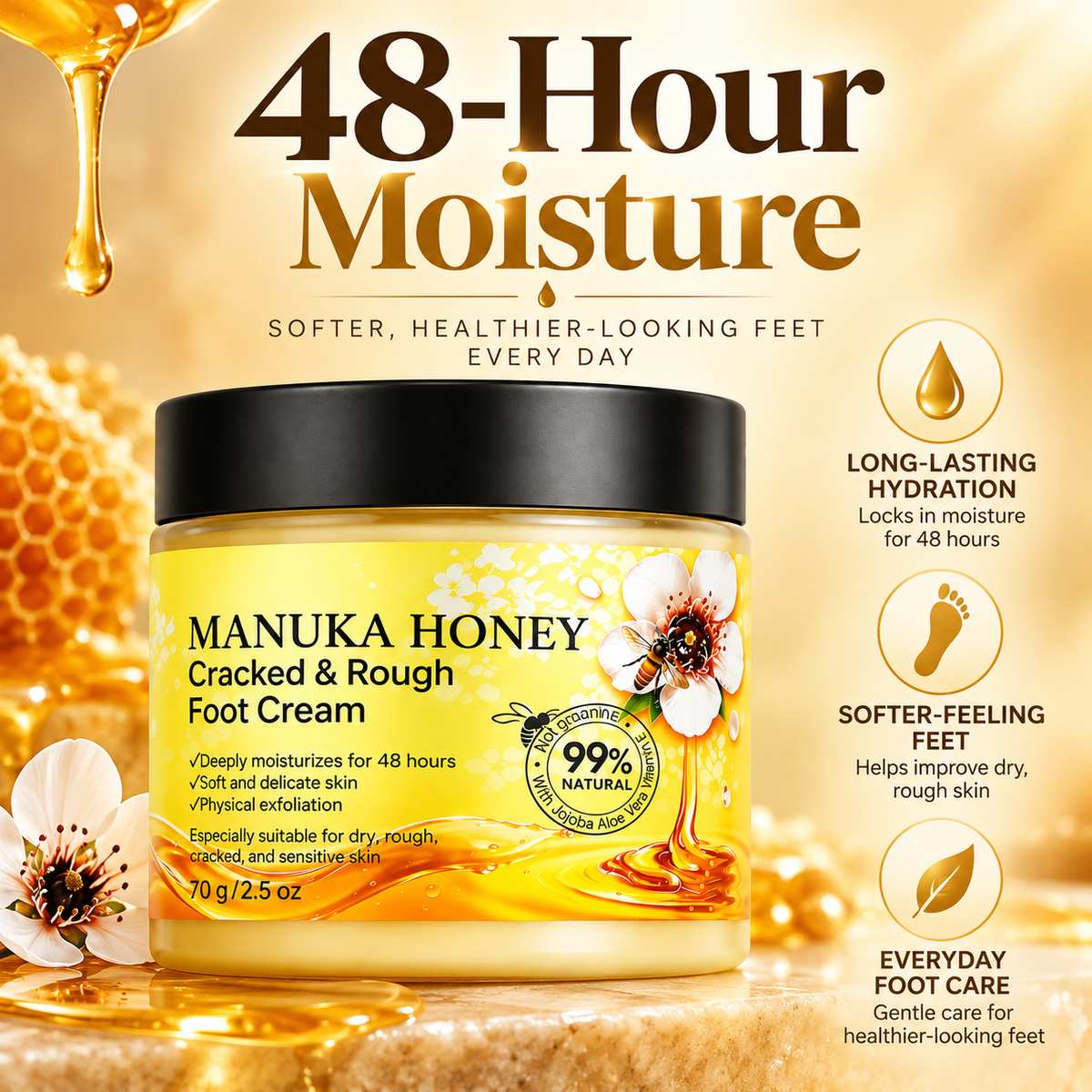 Foot Cream for Dry Cracked Heels with Manuka Honey