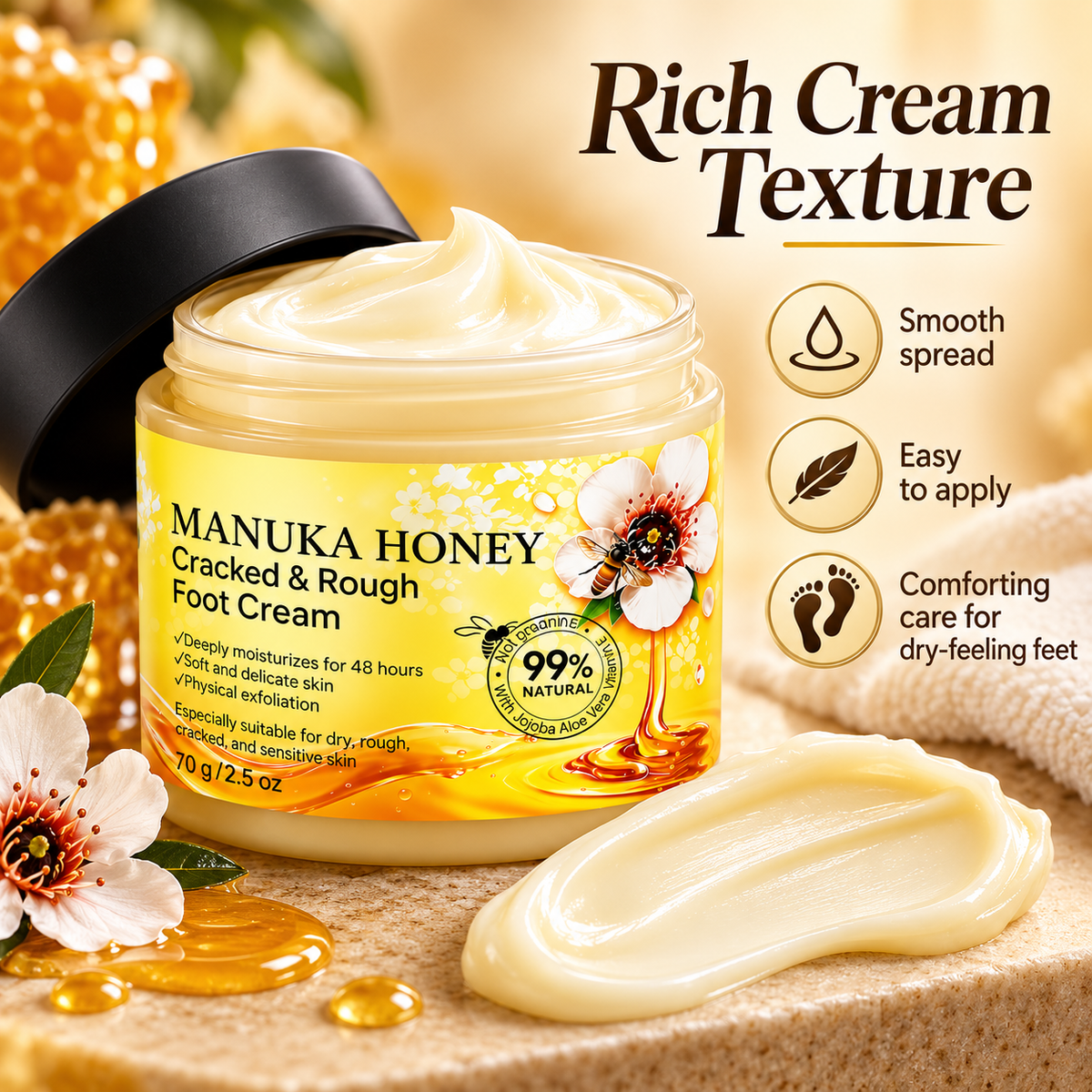 Foot Cream for Dry Cracked Heels with Manuka Honey