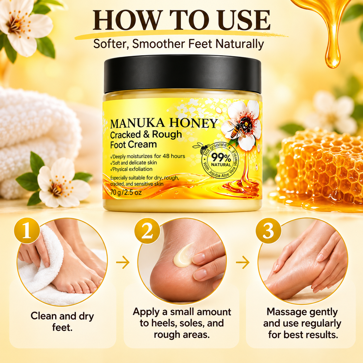 Foot Cream for Dry Cracked Heels with Manuka Honey