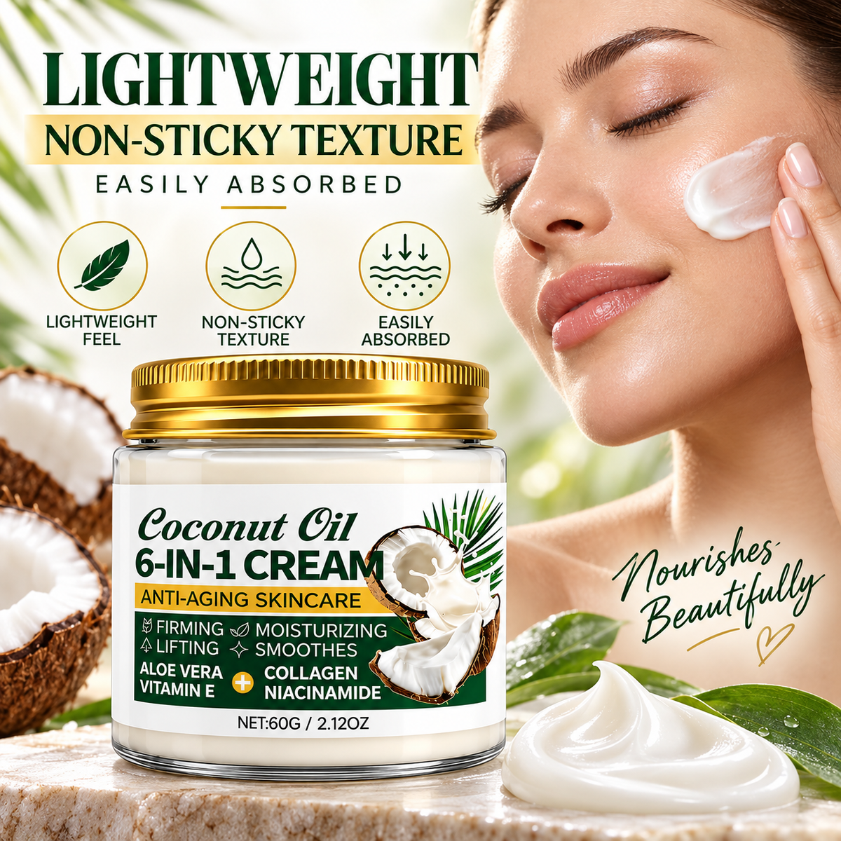 Coconut Oil Face Moisturizer 6-in-1 With Collagen & Niacinamide
