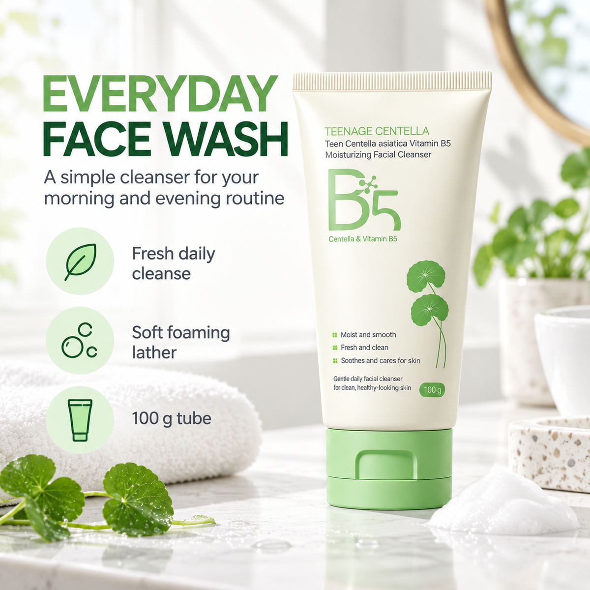Centella Cleanser, Gentle Face Wash with Vitamin B5