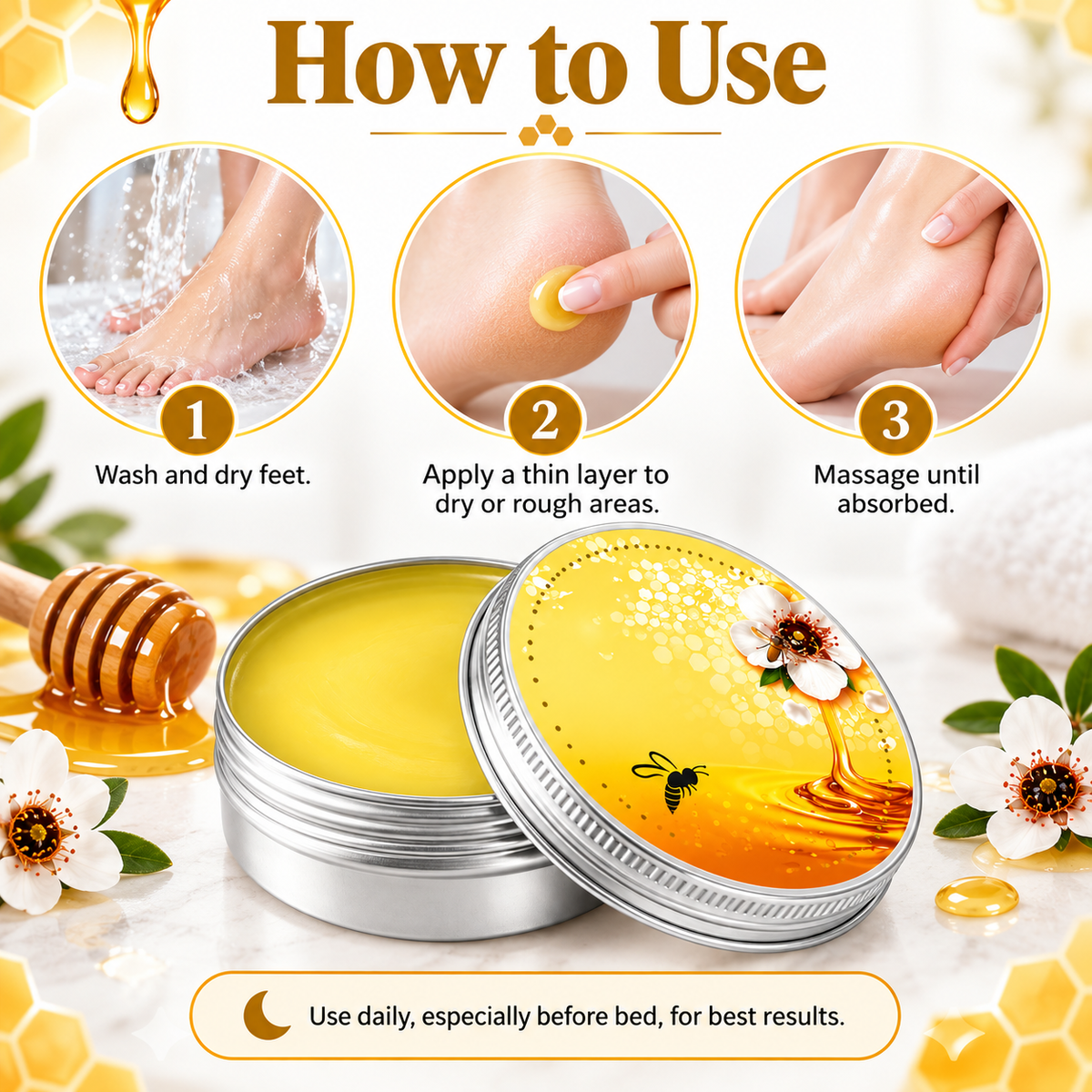 Manuka Honey Foot Balm for Dry Cracked Heels & Rough Feet