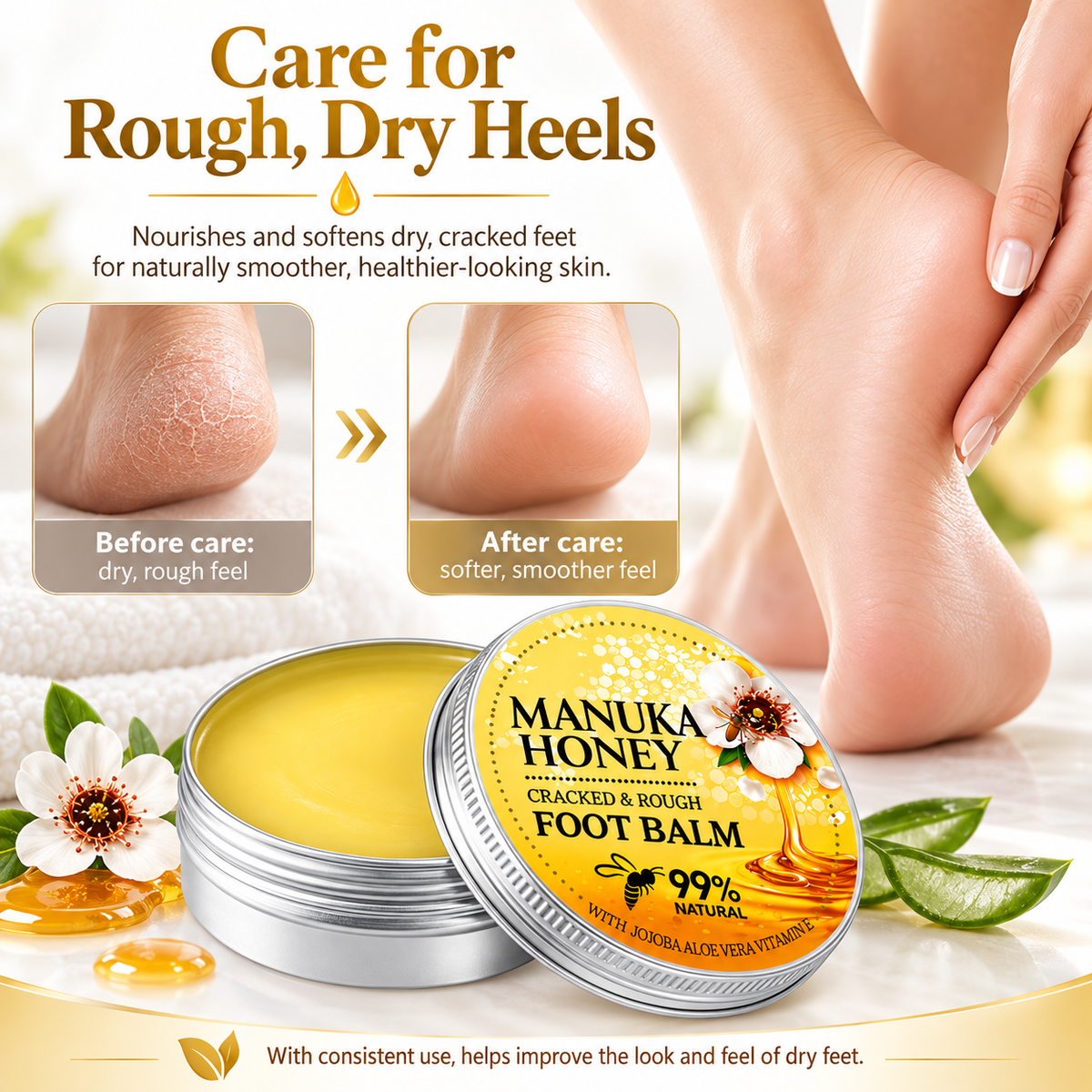 Manuka Honey Foot Balm for Dry Cracked Heels & Rough Feet