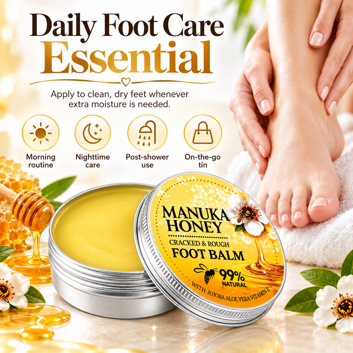 Manuka Honey Foot Balm for Dry Cracked Heels & Rough Feet