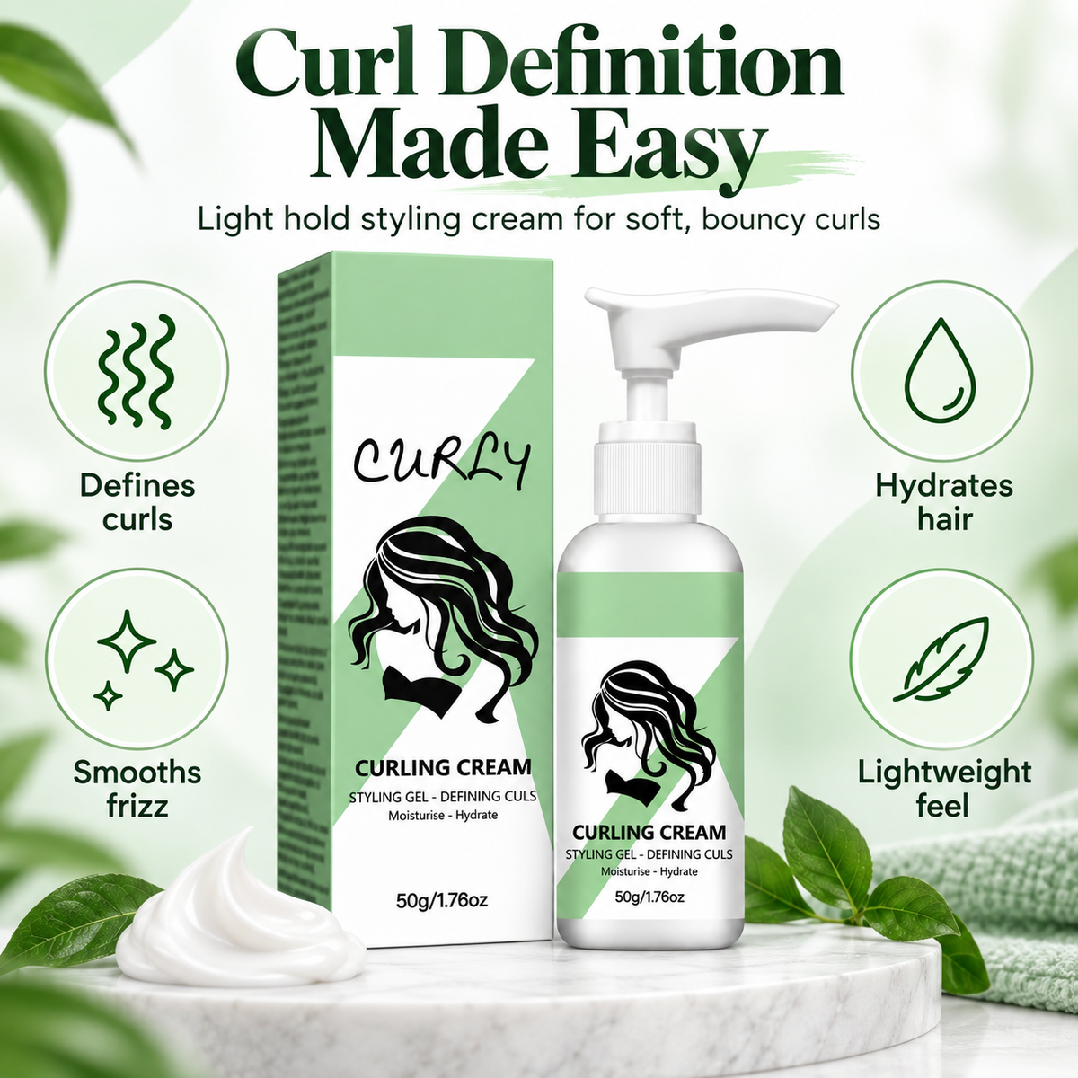 Hydrating Curl Cream for Curly Hair, Defining Curls