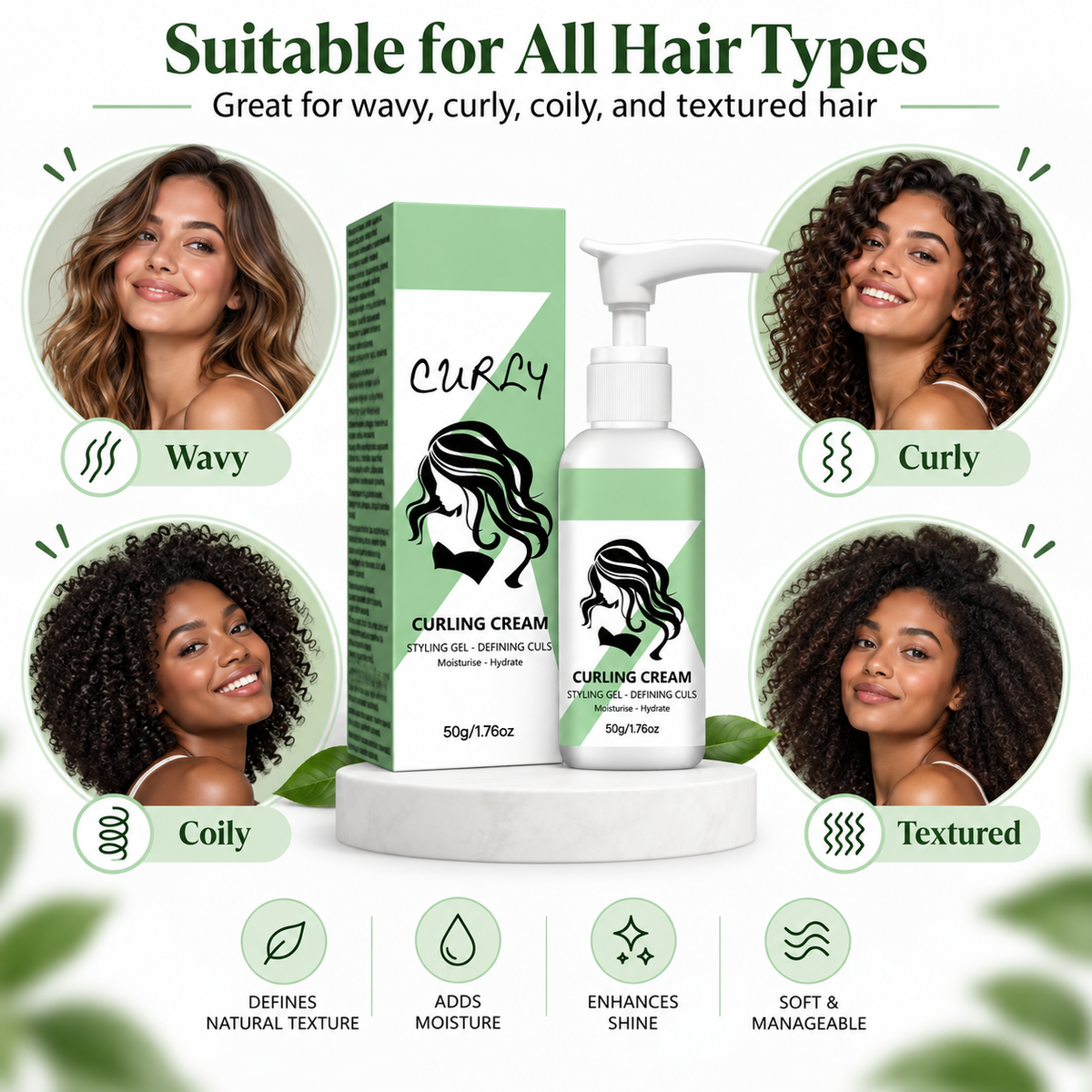Hydrating Curl Cream for Curly Hair, Defining Curls