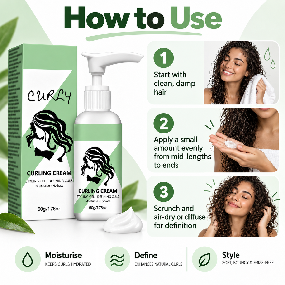 Hydrating Curl Cream for Curly Hair, Defining Curls