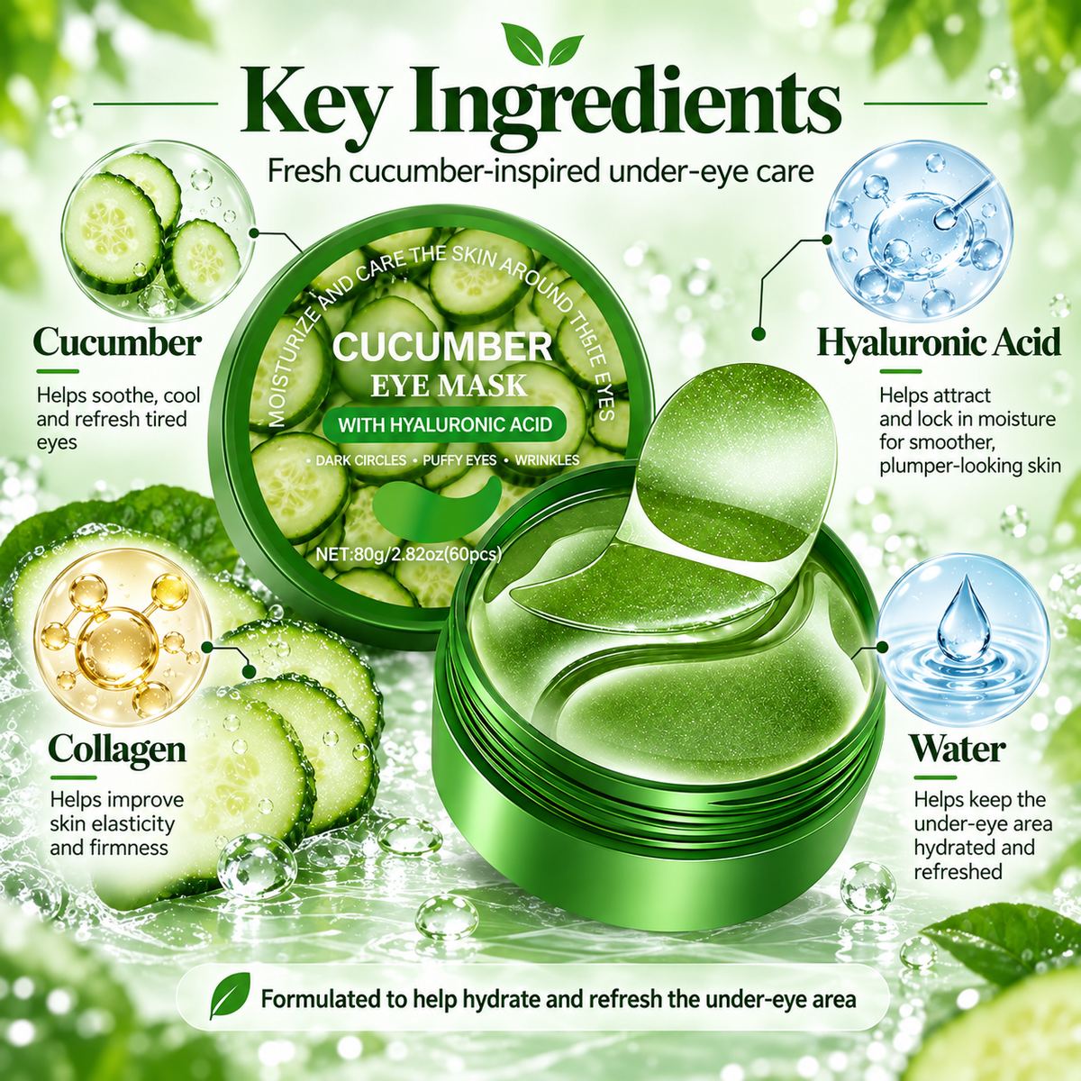 Cucumber Under Eye Patches with Hyaluronic Acid