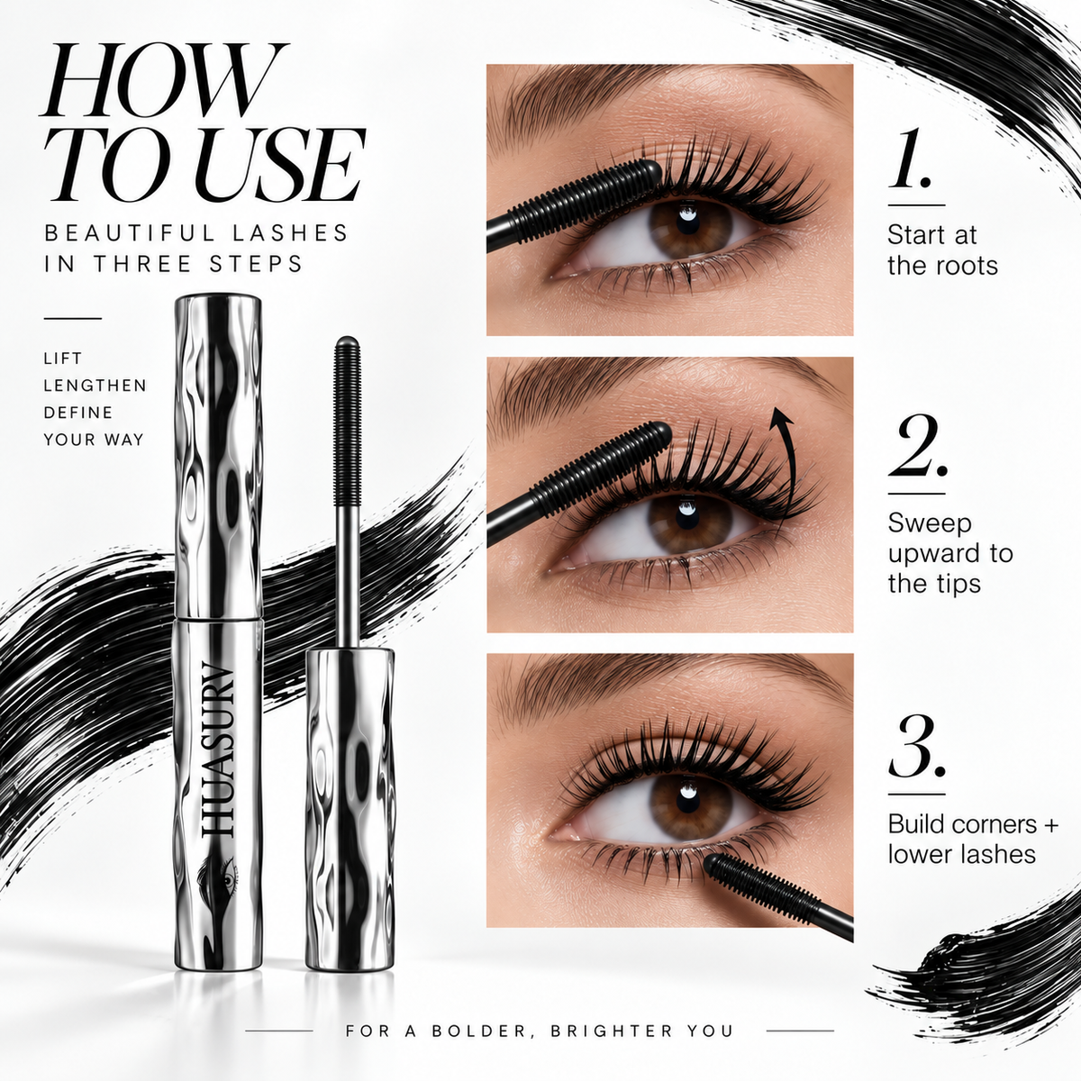 HUASURV Steel Tube Waterproof Mascara for Volume and Length