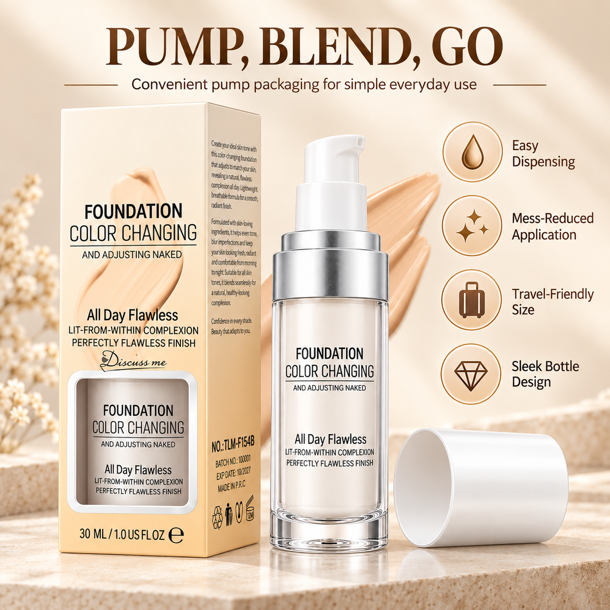 Color Changing Foundation, Skin Tone Adapting Liquid Makeup