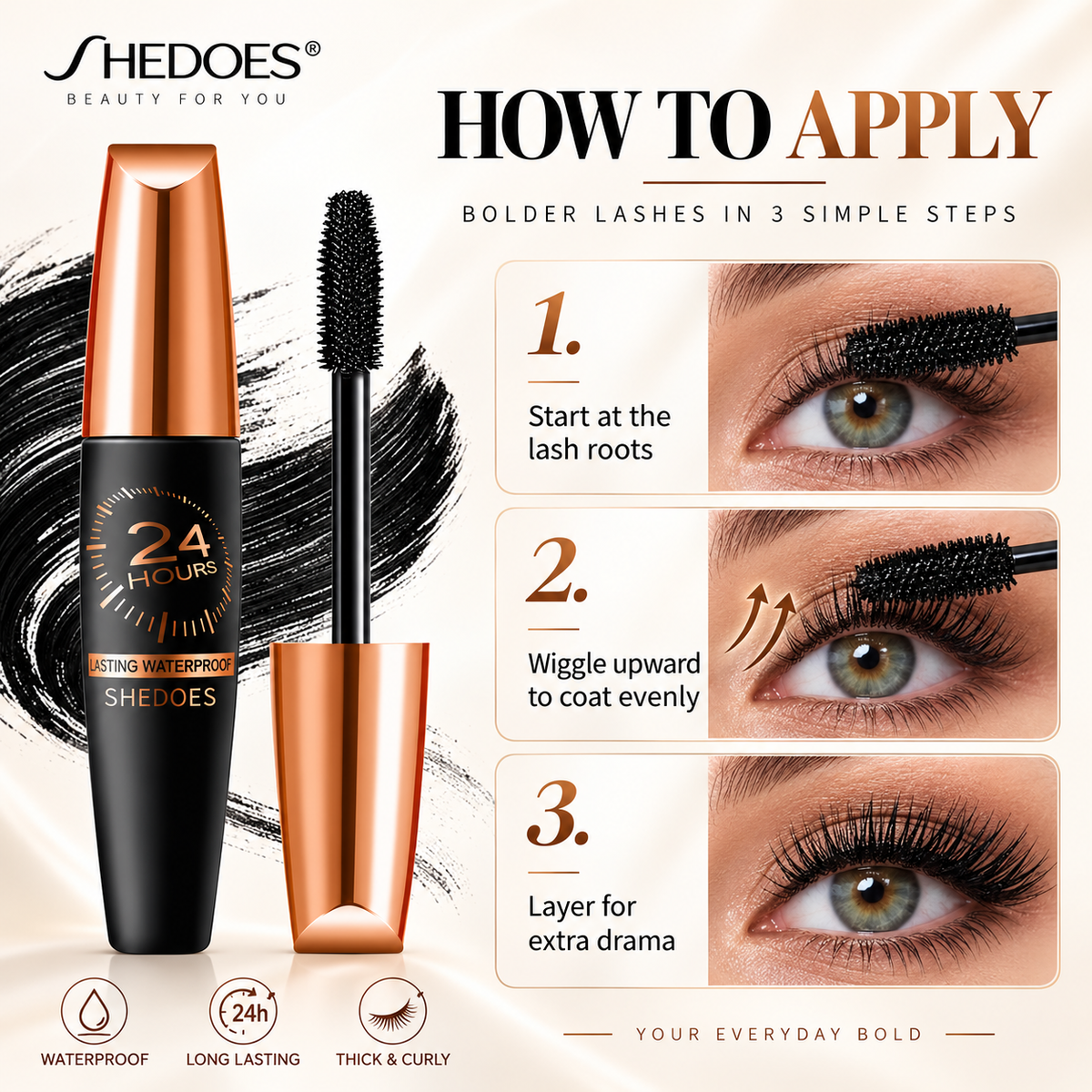 SHEDOES 24 Hours Waterproof Lengthening & Volumizing Mascara