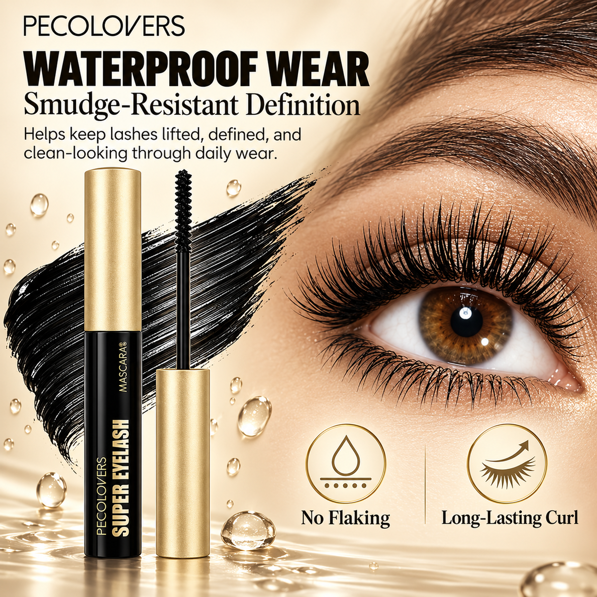 PECOLOVERS Super Eyelash Mascara, Waterproof Volume & Length