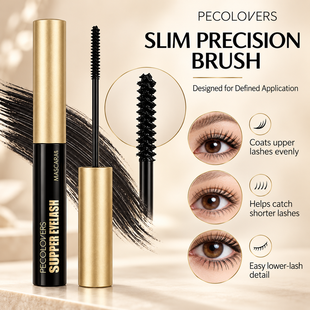 PECOLOVERS Super Eyelash Mascara, Waterproof Volume & Length