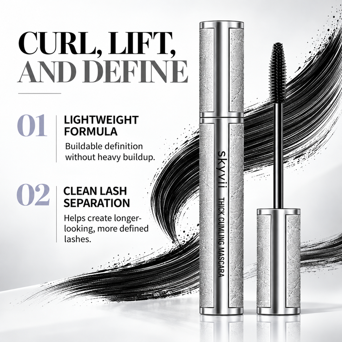 SKYVII Thick Curling Mascara, Waterproof & Lengthening