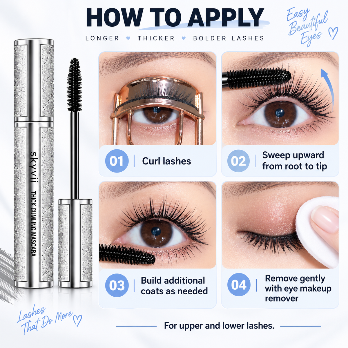 SKYVII Thick Curling Mascara, Waterproof & Lengthening