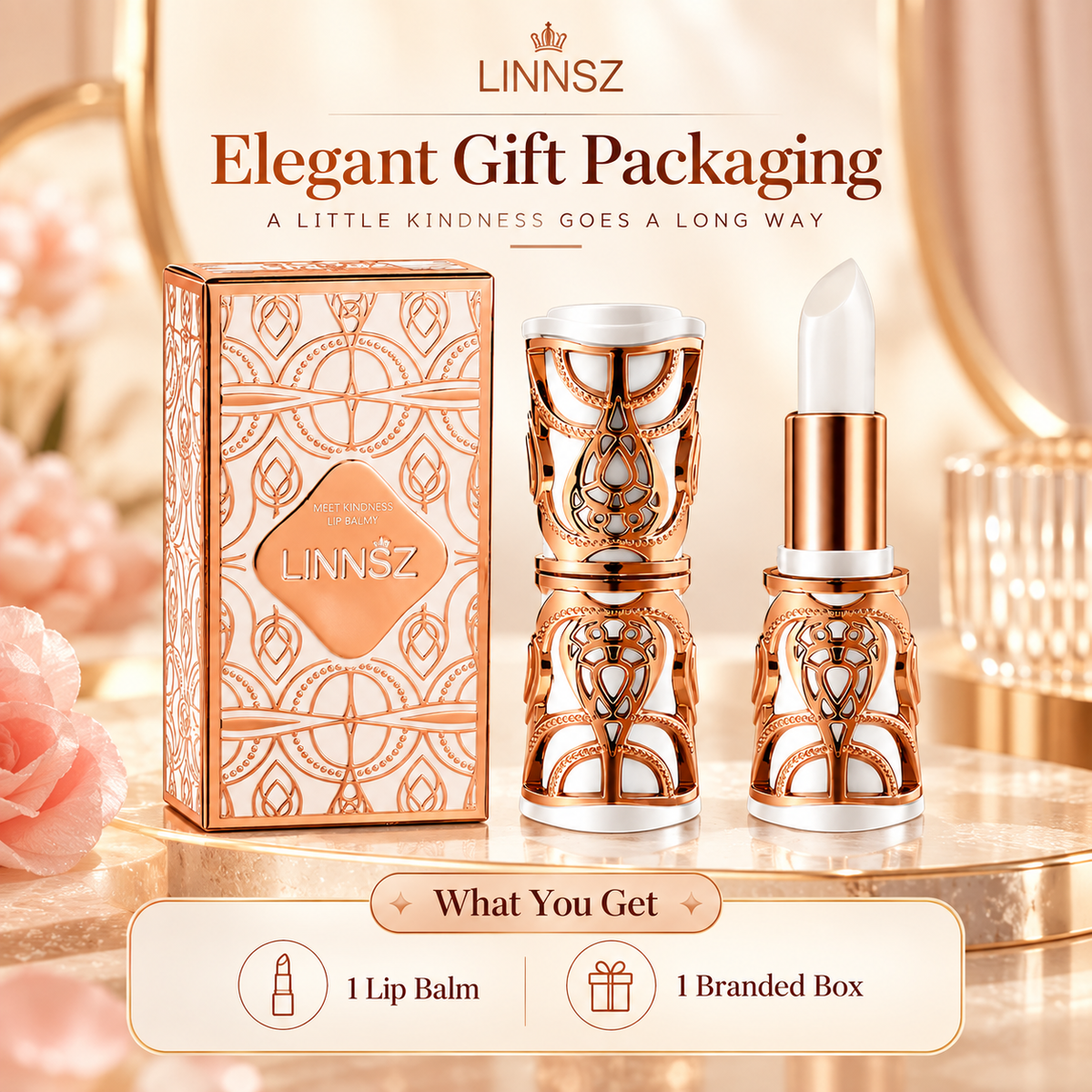 LINNSZ Hydrating Lip Balm for Dry Lips, Glossy Finish