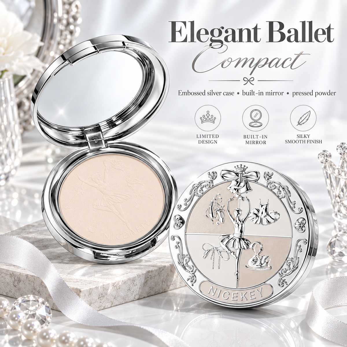 NICEKEY Pink Ballet Pressed Powder Compact