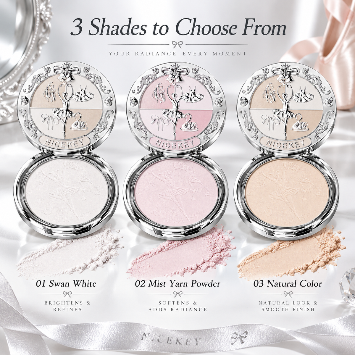 NICEKEY Pink Ballet Pressed Powder Compact