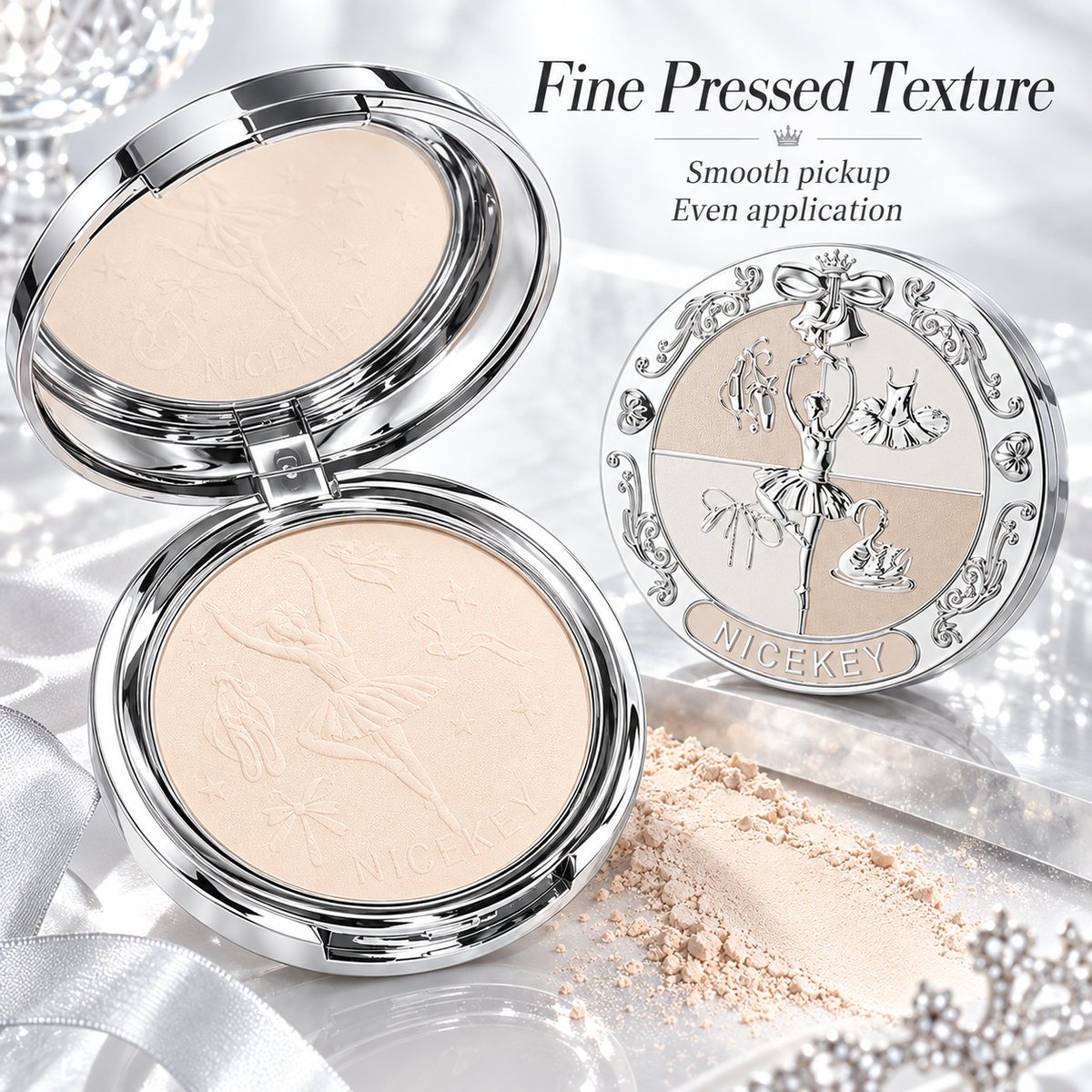 NICEKEY Pink Ballet Pressed Powder Compact