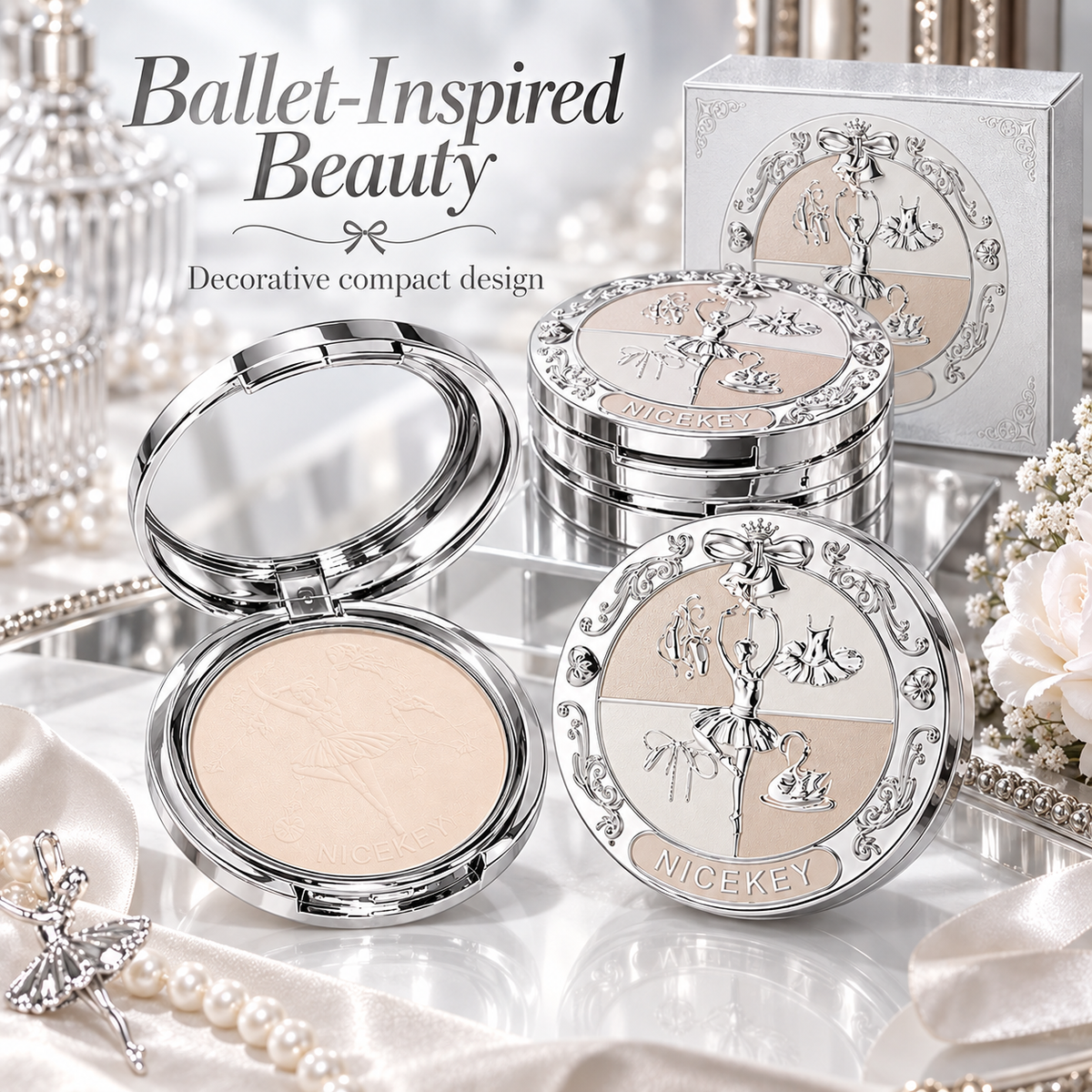 NICEKEY Pink Ballet Pressed Powder Compact