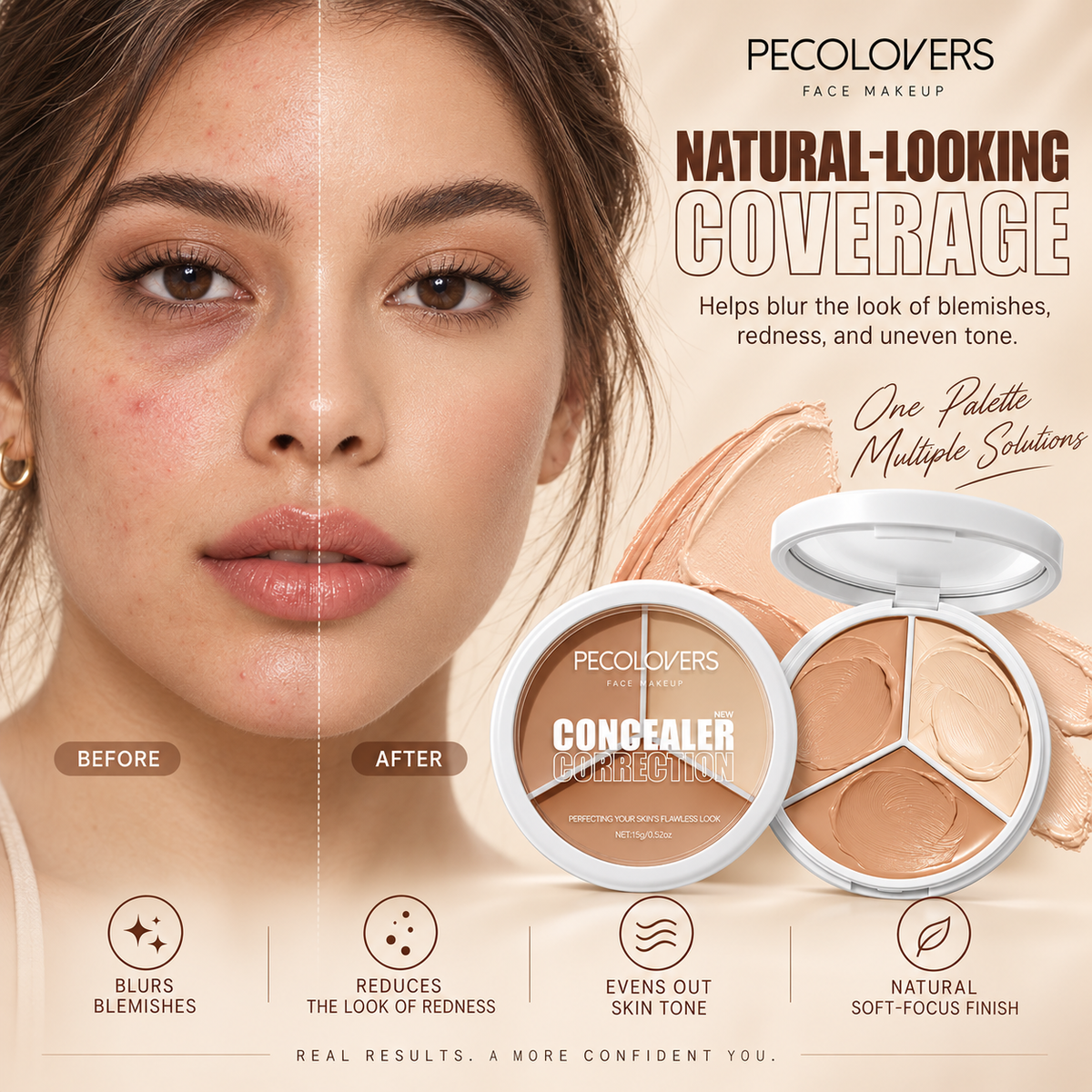 PECOLOVERS 3-Color Cream Concealer Correction Palette