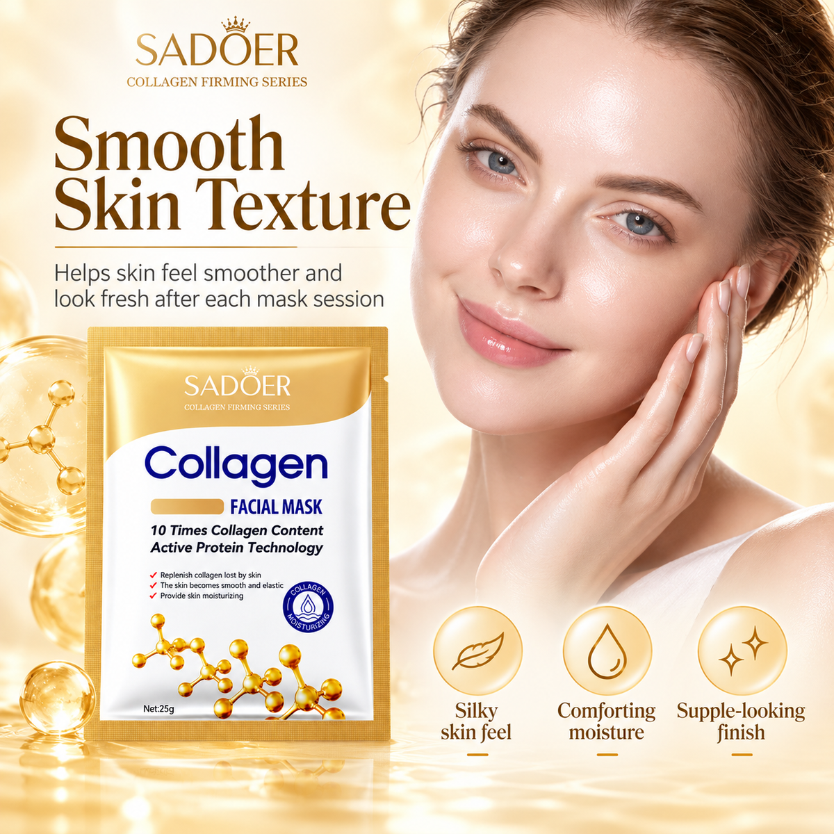 SADOER Collagen Face Mask 10 Pack Hydrating & Anti-Aging Care