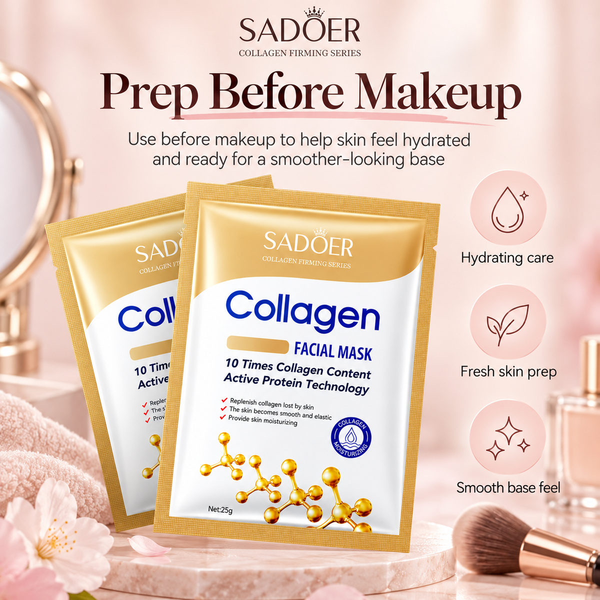 SADOER Collagen Face Mask 10 Pack Hydrating & Anti-Aging Care