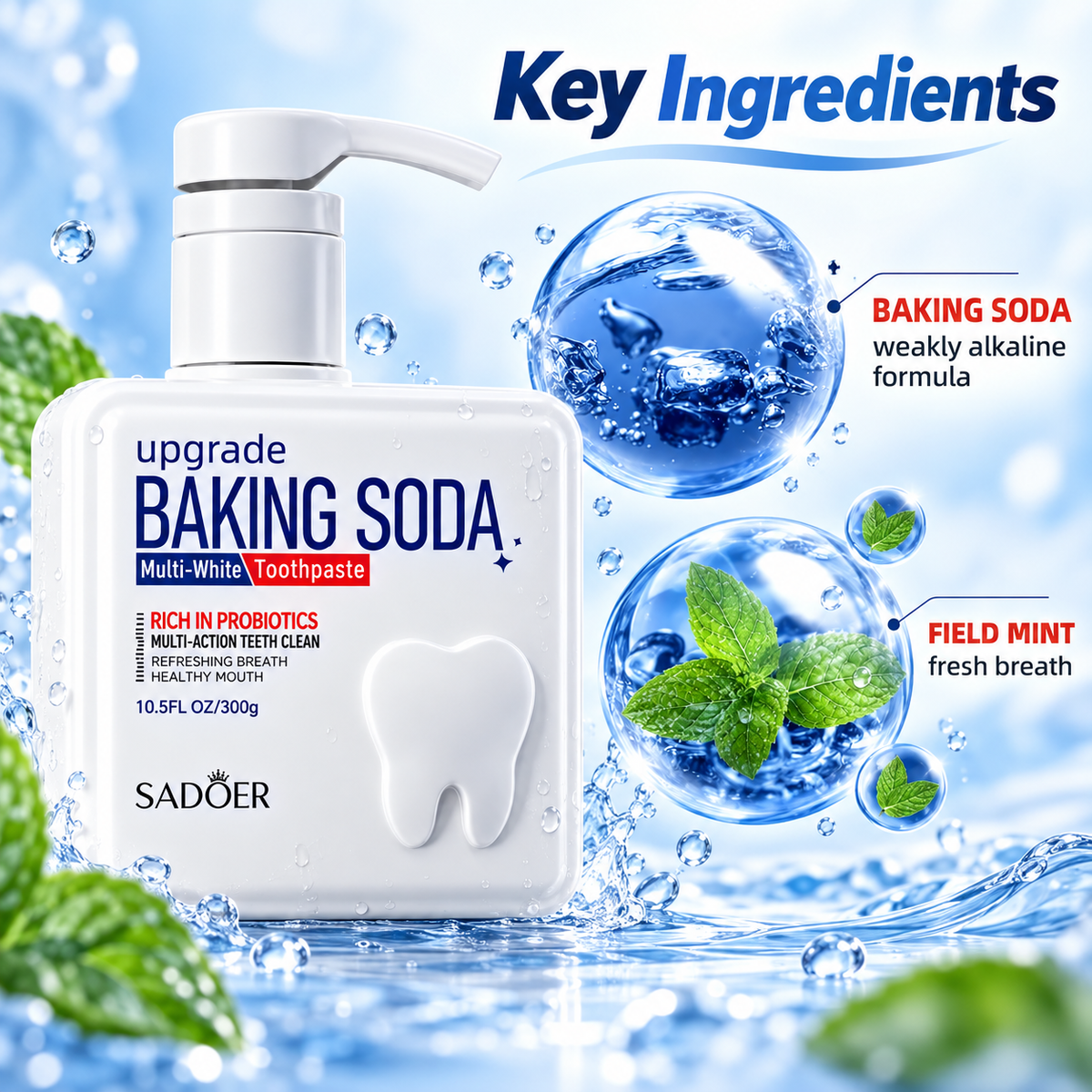 SADOER Baking Soda Probiotic Whitening Toothpaste 300g