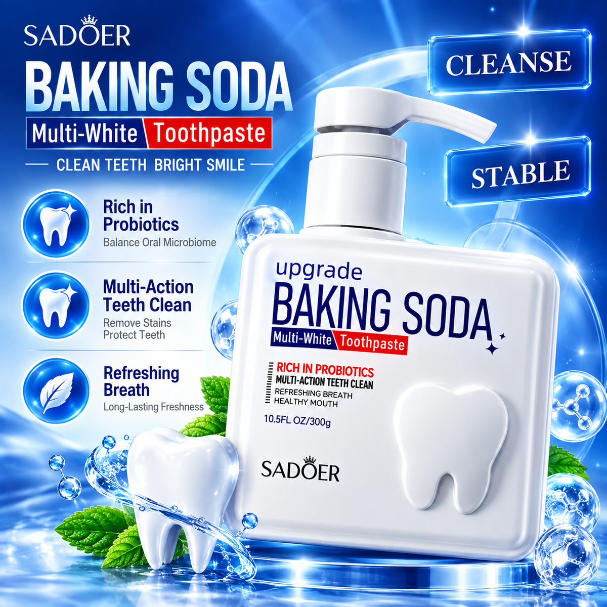 SADOER Baking Soda Probiotic Whitening Toothpaste 300g