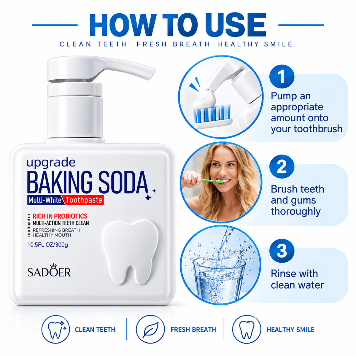 SADOER Baking Soda Probiotic Whitening Toothpaste 300g