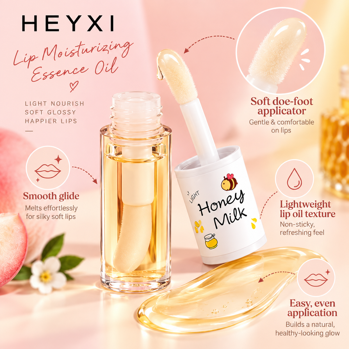 HEYXI Moisturizing Lip Oil Gloss for Dry Chapped Lips, 5 mL
