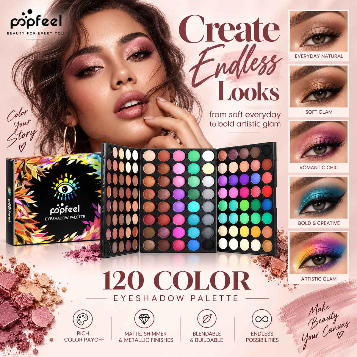 POPFEEL 120 Color Highly Pigmented Eyeshadow Palette