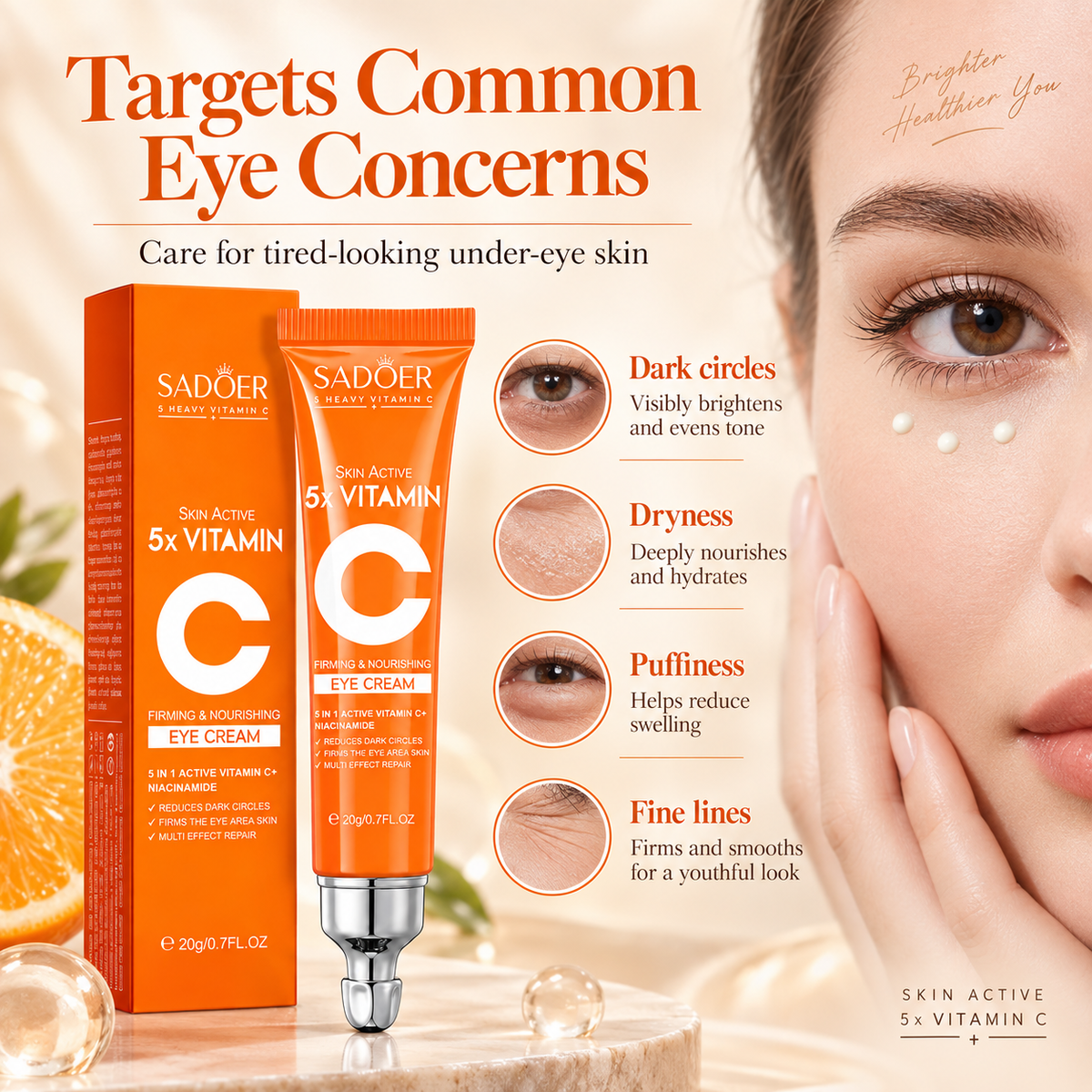 SADOER 5X Vitamin C Eye Cream for Dark Circles