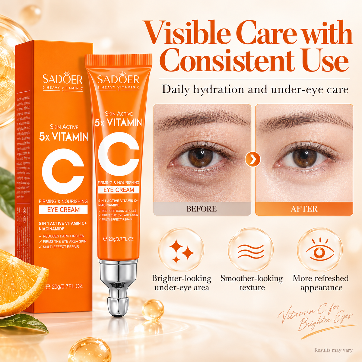 SADOER 5X Vitamin C Eye Cream for Dark Circles