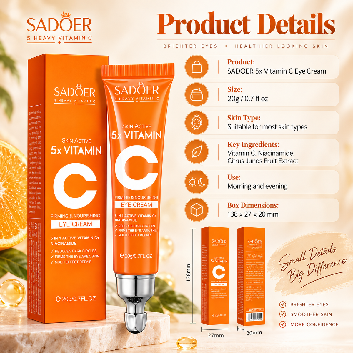 SADOER 5X Vitamin C Eye Cream for Dark Circles