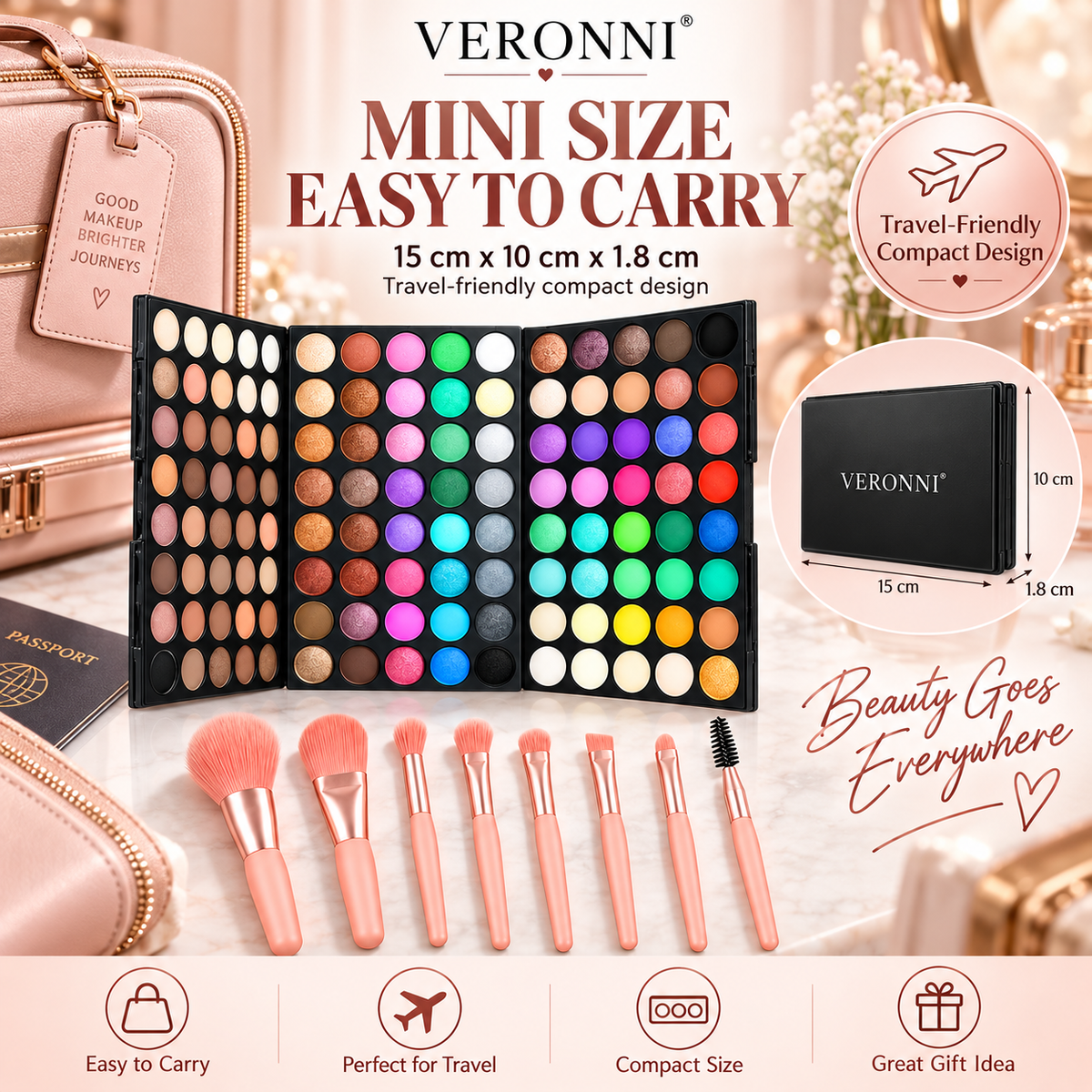 VERONNI 120 Color Matte Shimmer Eyeshadow Palette with Brushes