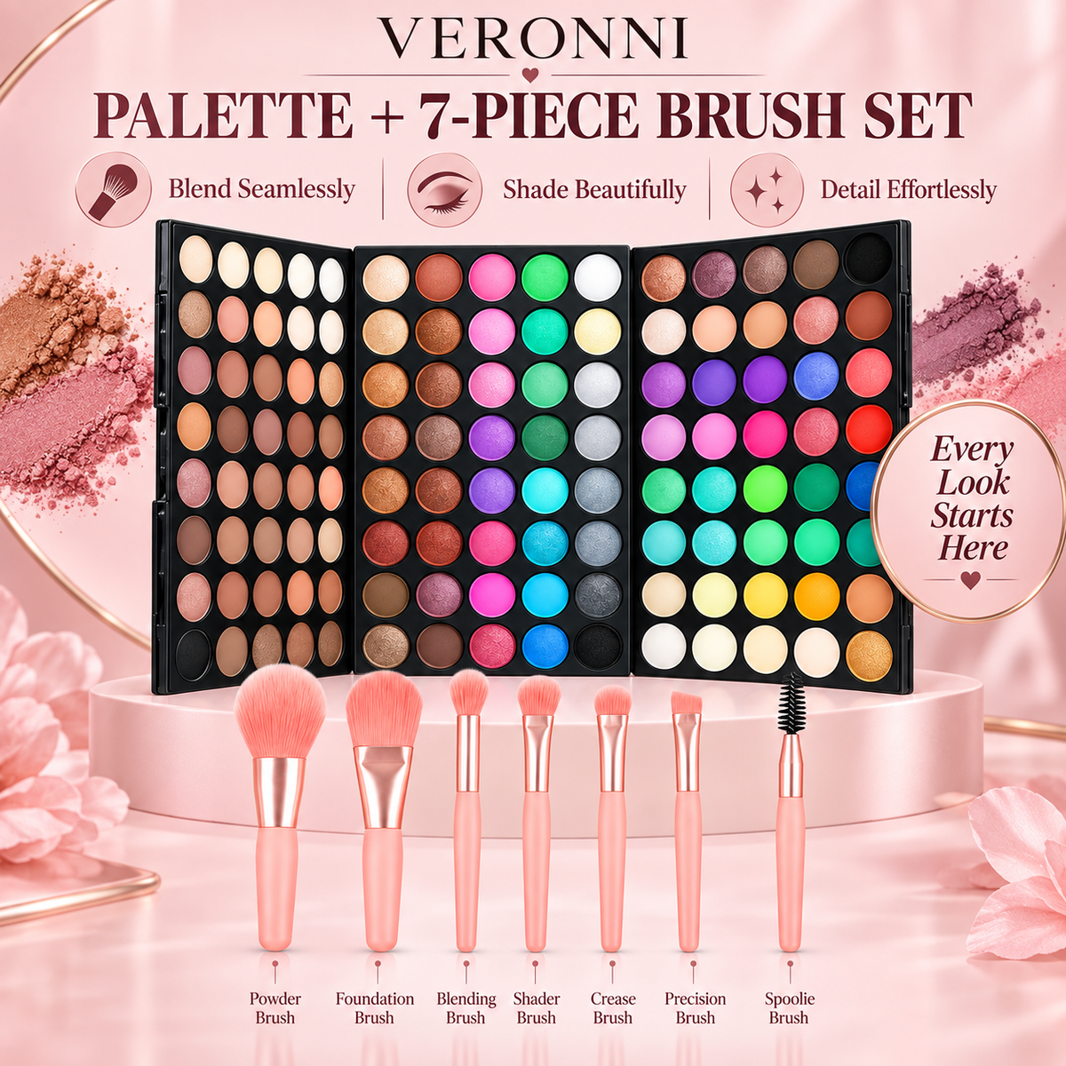 VERONNI 120 Color Matte Shimmer Eyeshadow Palette with Brushes