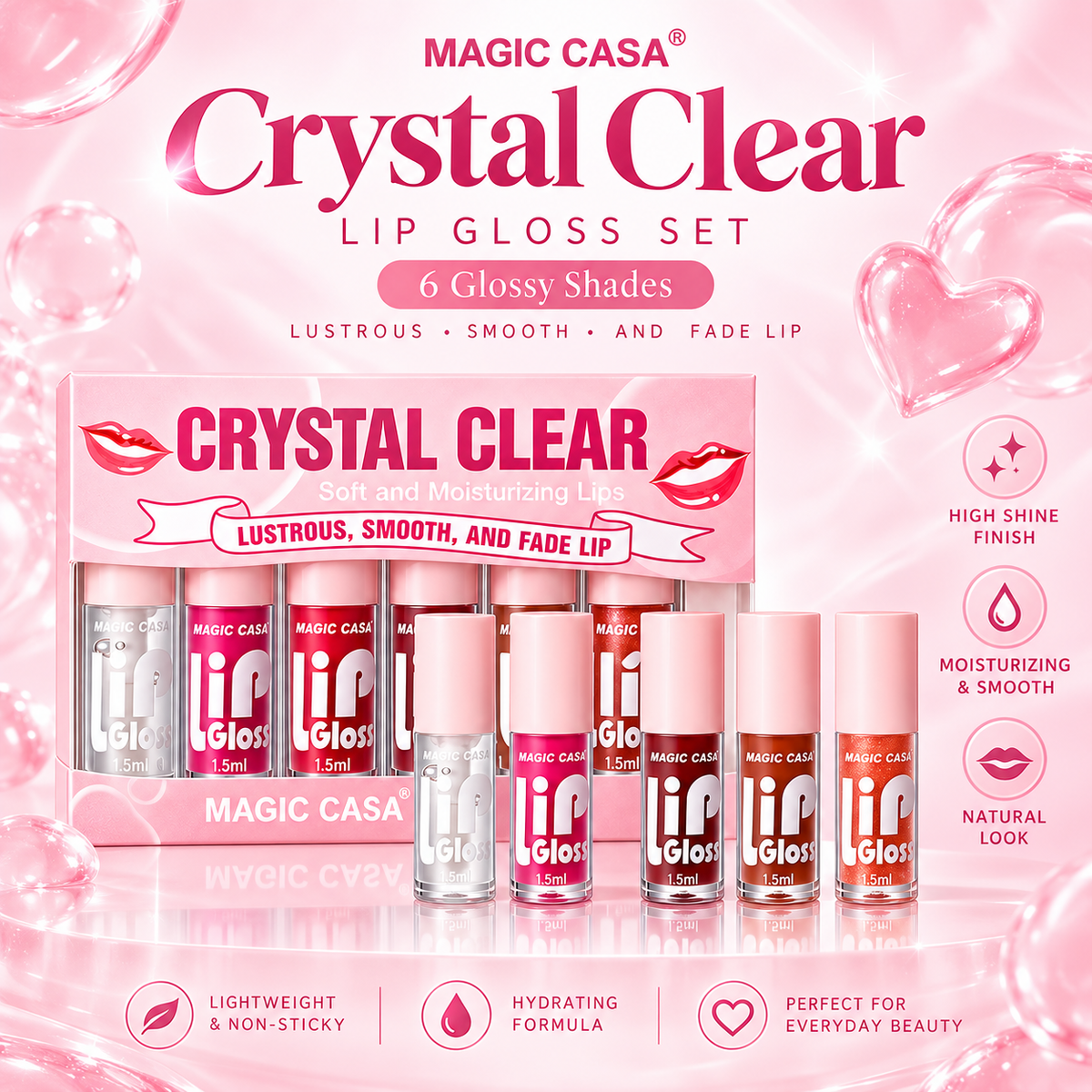 MAGIC CASA Crystal Clear 6-Piece Mini Lip Gloss Set