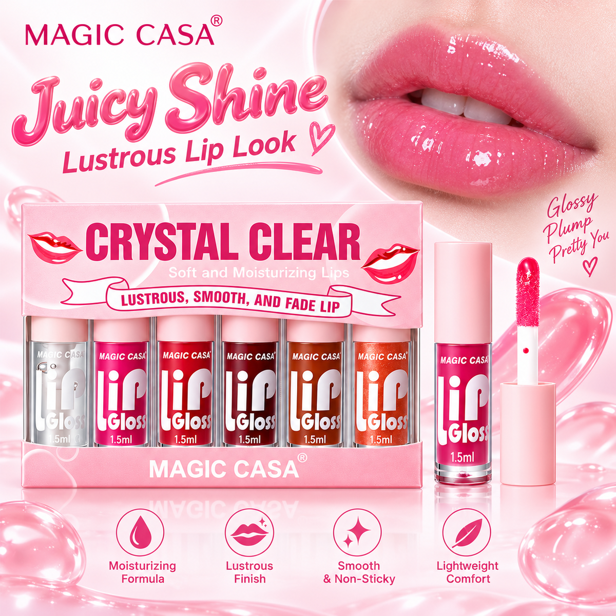 MAGIC CASA Crystal Clear 6-Piece Mini Lip Gloss Set