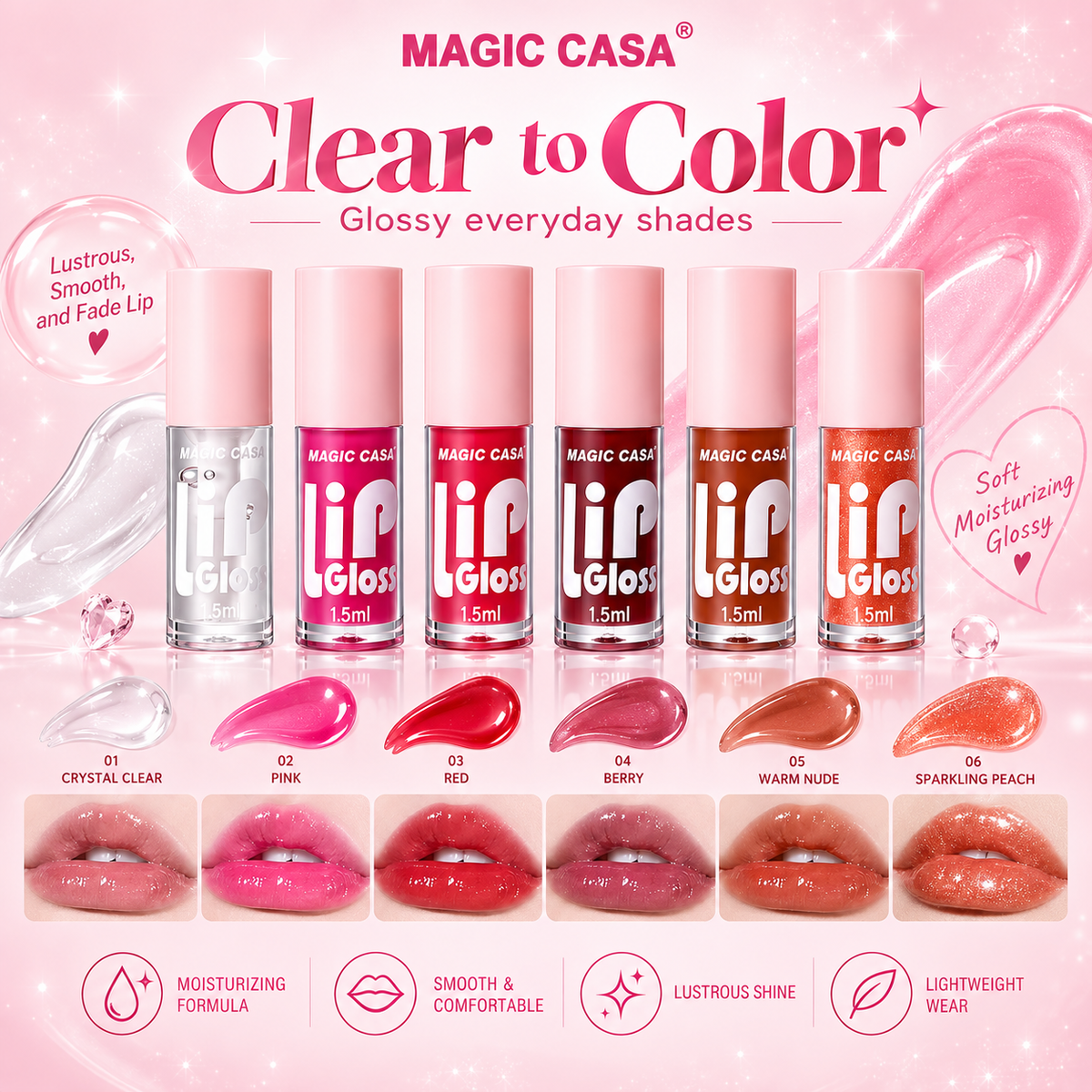 MAGIC CASA Crystal Clear 6-Piece Mini Lip Gloss Set