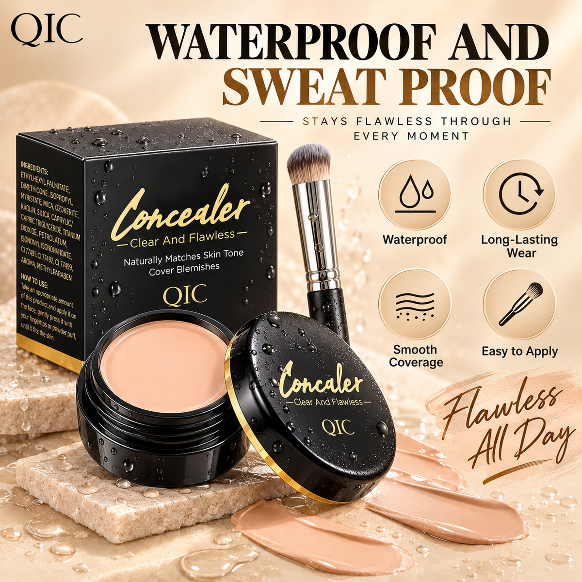 QIC Concealer, Waterproof Full Coverage Cream Concealer