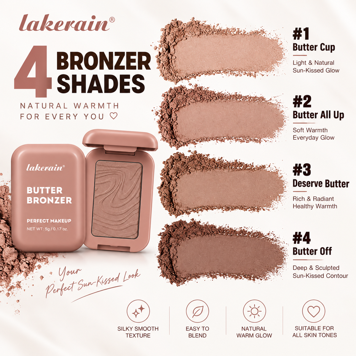 Lakerain Butter Bronzer Pressed Powder Bronzer for Face